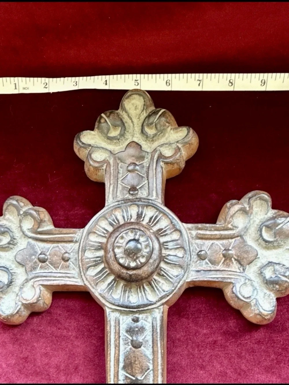 Vintage Ornate Medieval Style Wall Cross Hanging Decor Distressed Gold